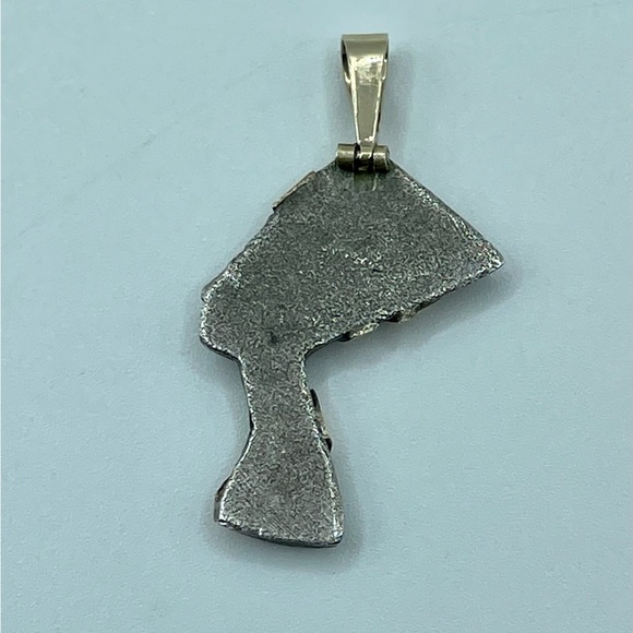 Vintage Unique Carved Pyrite 14k Gold CZ Nefertiti Pendant/Charm - Picture 7 of 14